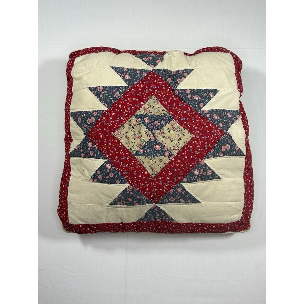 Patchwork Quilted Pillow 16" Square Cottage Core Vintage Floral